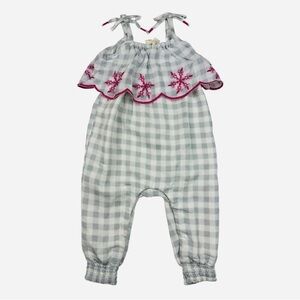Jessica Simpson Ruffled Romper Gray Check Patten With Pink Embroidery Size 18m